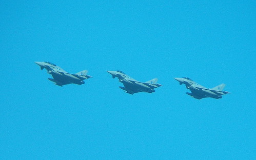 3 Typhoons flying over RAF Leuchars